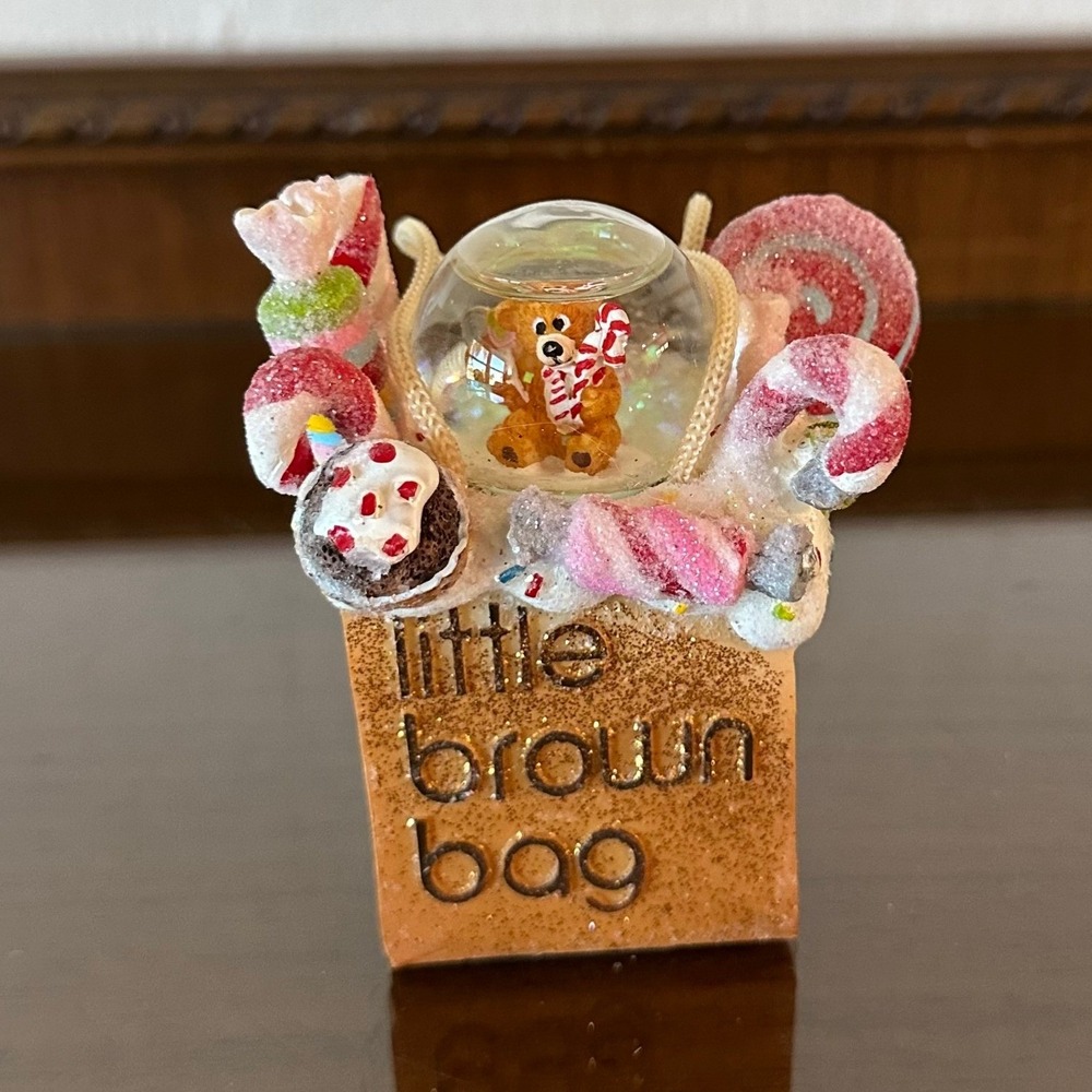 Bloomingdales Little Brown Bag Candy Snow Globe Teddy Bear Christmas Ornament